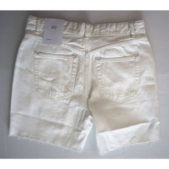 Bershka Women's Sz 40 US 8 White High Waisted Raw Hem Longline Denim Shorts - Picture 2 of 8
